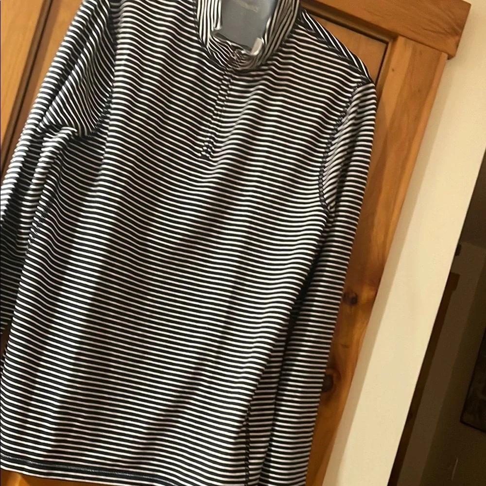 J.Crew Shirt Navy and White Striped Half-Zip Long Sleeve Nautical Mens Small - Picture 3 of 11